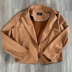 T Tahari Tan Suede-Look Women's Moto Blazer Large